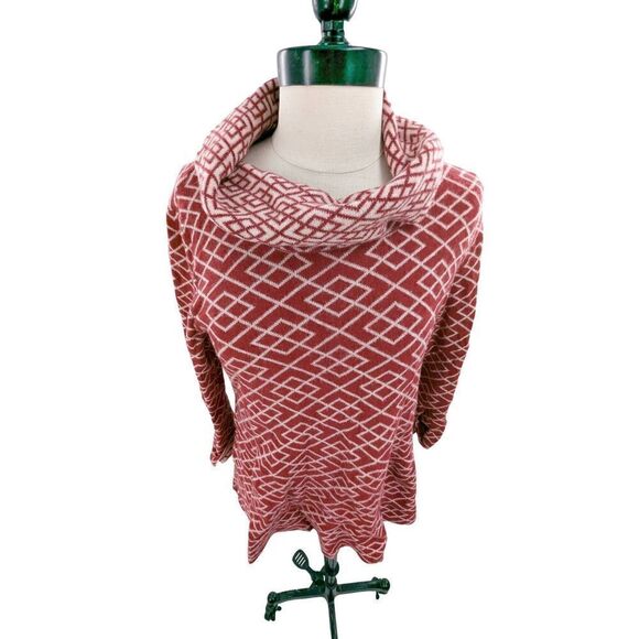 Moth Women Geometric Print Long Sleeve Cowl Collar Sweater Red Size Small - Picture 1 of 13